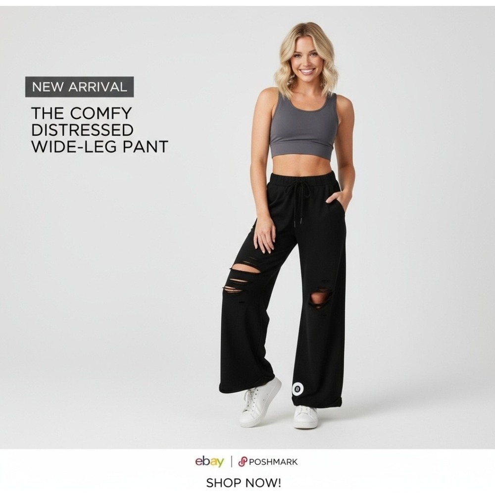 Pause Jeans - Natasha - Black Wide-Leg Distressed Cotton Pants Women's - XS